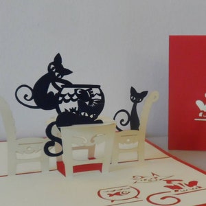 Chats et poissons rouges - Carte pop-up 3D - Anniversaire - Guérison - Animaux de compagnie - Vierge (sku157)