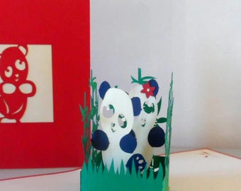 Panda - Panda birthday card - 3D- Pop up Card -Mothers day -  Birthday - love - engagement - Children (sku042)