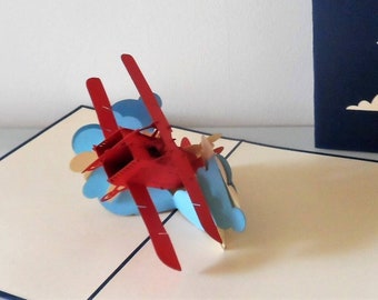 Biplane in the Clouds- 3d Pop up Card - Fathers Day- Retirement- Birthday (sku144)