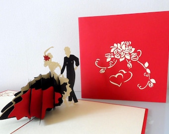 Flamenco Ballroom Dancers - 3D - Pop up Card -  Birthday - Anniversary- Love-Retirement-  Blank (sku 009)