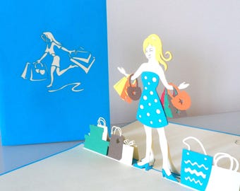 Girl About Town Shopping 3D - Pop up Card - Birthday - Congratulations - Hen Party (sku043)