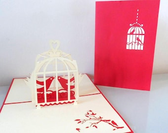 Love Birds - 3D - Pop up Card - Miss You - Engagement card - Wedding - Anniversary (sku063)