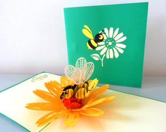Honeybee in the garden -3d -Pop up Card -Mothers day - Birthday -Get Well (SKU 041a)
