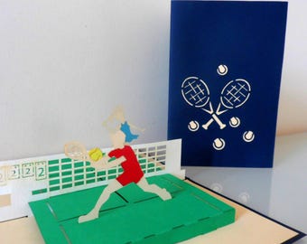 Tennis Match -  3D - Pop up Card -Father's day -  Birthday -Retirement (sku125)