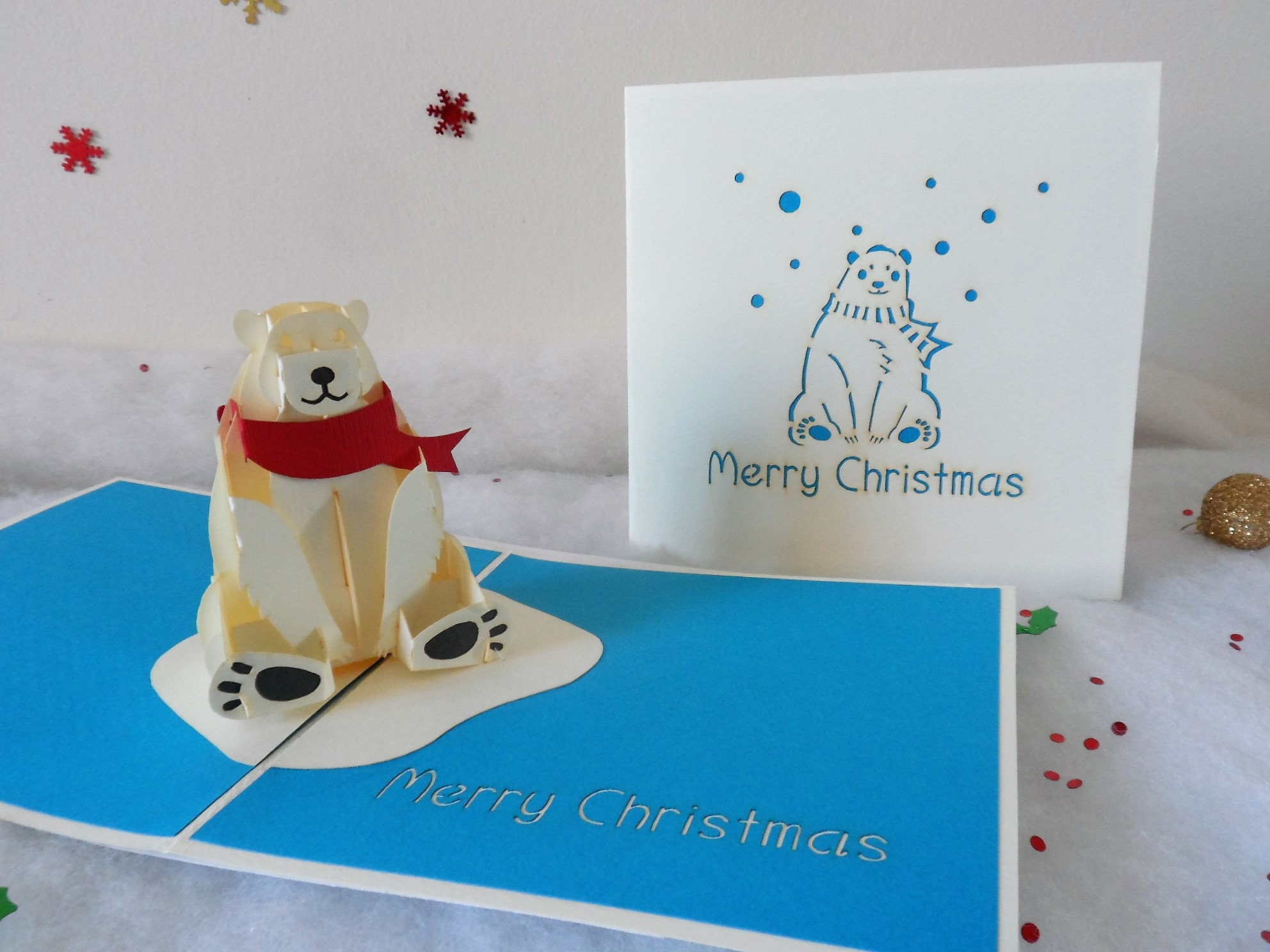 Polar Bear - Christmas - Pop up Card - 3D (sku407)