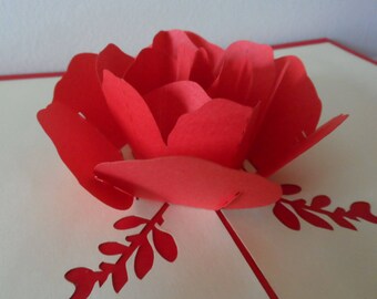 Red Rose - 3D - Pop up Card - Love - Anniversary - Birthday (sku036)