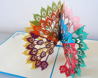 Peacock-bird-3D- Pop up Card -  Graduation -Birthday - Congratulations (sku108)