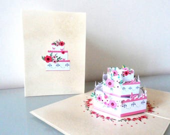 Sparkly Celebration Cake with Insert Note -3d - Pop up Card - Wedding - Anniversary- Celebration (SKU163)