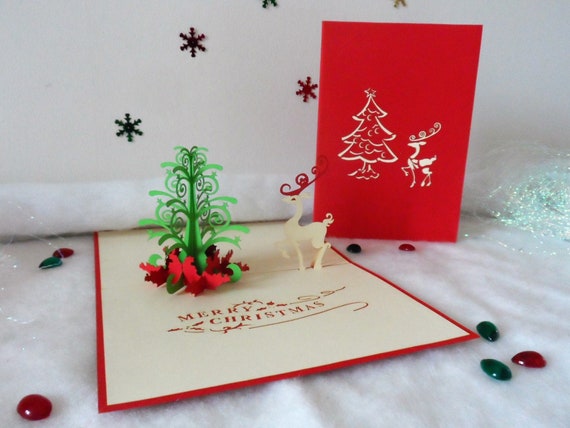 Handmade CHRISTMAS CARD Personalised GOLD Xmas Twig 3D Gift Box Folded GREETINGS