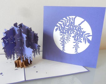 Purple Wisteria 3D - Pop up Card  -  Birthday-Get Well - (sku002) -