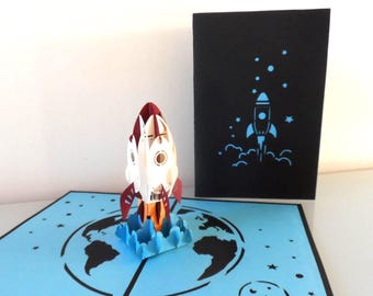 Rocket- Space Travel -3D Pop up Card - Father's day- Birthday- ( sku005a)