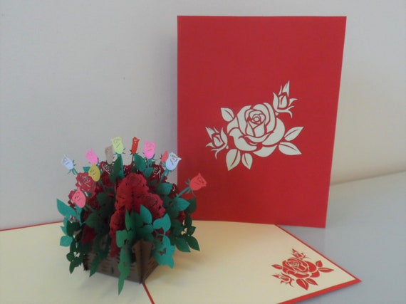 Roses Basket 3D Pop up Card Birthday love | Etsy