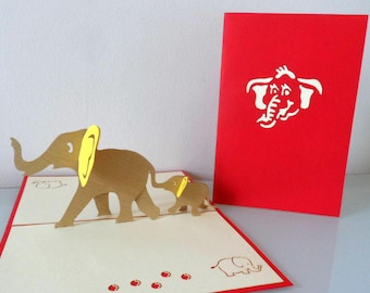Elephants - Parent, Mum, Dad, Baby - 3D - Pop up Card -  Birthday - Get Well - Children- New Baby- Christening  (sku130)