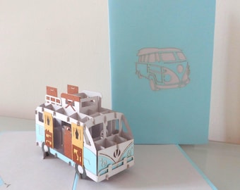 Camper van Motor home -3D - Pop up Card  -  Birthday- Holiday (sku049)