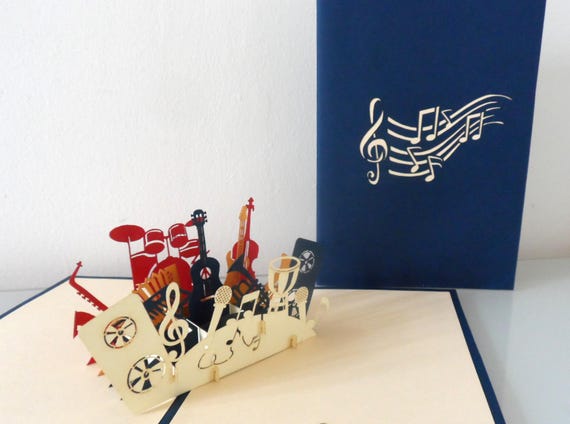 Orchestra Band Musical Instruments -3D Pop up Card -  Birthday- Congratulations (sku182)