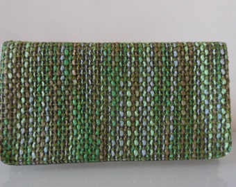 Green and Brown Tweed Clutch Bag -textile/purse/wrist strap/present