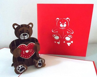 Teddy Bear 3D Pop-Up Card -I Love You - Anniversary, Birthday (SKU 067)