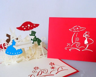 Alice in Wonderland -Mad Hatters Tea Party -3D - Pop up Card-  Birthday-Get Well-Hen Party -SKU(106)