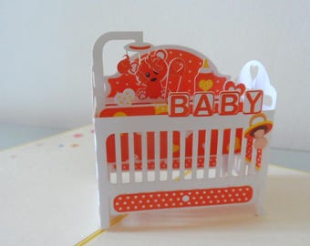 New Baby- Birth-Cot - Congratulations- 3d - Pop up Card - Baby Shower (sku122)