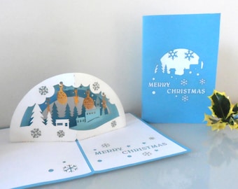 Christmas Scene - 3d - Pop up Card - Christmas (sku407)