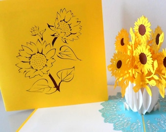 Sunflowers - Sunflower - 3D - Pop up Card  -  Birthday - Get Well- (sku072)