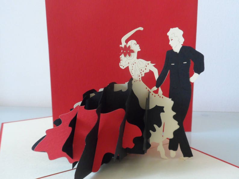 Flamenco Ballroom Dancers 3D Pop up Card Mothers Day Birthday Anniversary Love-Retirement Blank sku 009 image 2