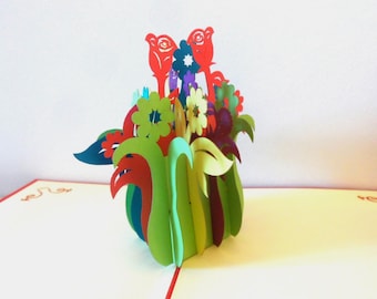 Bright Flowers- Bunch - 3D -Pop up Card -Mothers day - Birthday- Get Well- Anniversary- Thank You (sku020)
