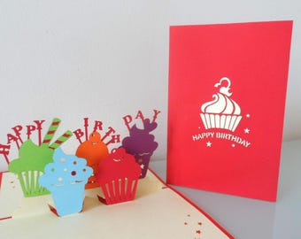 Happy Birthday Cupcakes-3D- Pop up Card (sku010a)