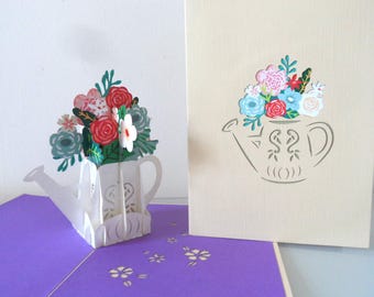 Jug of Flowers 3D - Pop up Card - Birthday-Get Well -New Home (sku139)