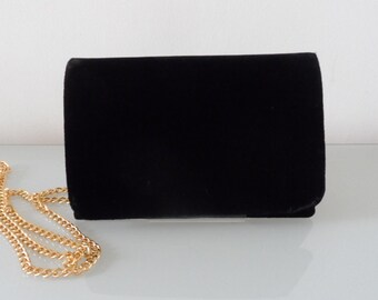 Black Velvet Clutch Bag with chain strap -textile/purse/present