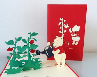 Winnie the Pooh -Secret Garden- 3D- Pop up Card -Birthday - Christening - Children  (SKU150a)