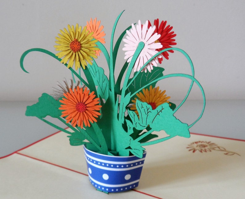 Gerbera Daisy Flower 3D Pop up Card Mothers Day Get Well Birthday sku165 image 4