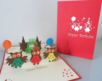 Owls Happy Birthday - 3D Pop up Card (sku180)