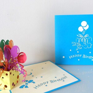 Feliz cumpleaños - Caja de globos - 3D - Tarjeta desplegable - (sku015) imagen 1
