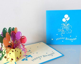 Happy Birthday -Box of Balloons -3D - Pop up Card -(sku015)