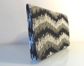 Black, Cream & Grey Chevron Wave Design Clutch Bag -textile/evening/present