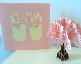 Pink Cherry Blossom Tree - 3D - Pop up Card - Birthday - Anniversary - Get well (SKU145a)