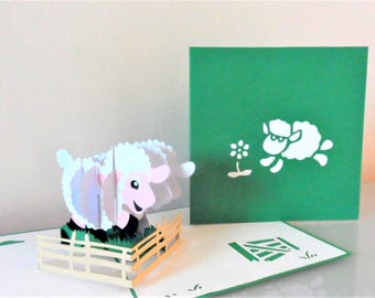 Sheep- Lamb in field-3d - Pop up Card - Father's day - Birthday-New baby-(sku061)