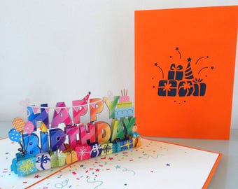 3D Pop-Up Happy Birthday Card - Cake, Balloons & Presents (SKU 017)