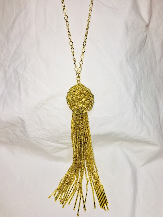 one of a kind design long layering necklace white clear frost assemblage jewelry gold shabby chic tassel necklace cascade