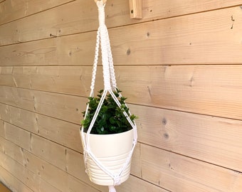 Duo Crochet en bois et jardinière macramé, équerre en bois pour suspendre jardinière ou plante. Support en bois et jardinière