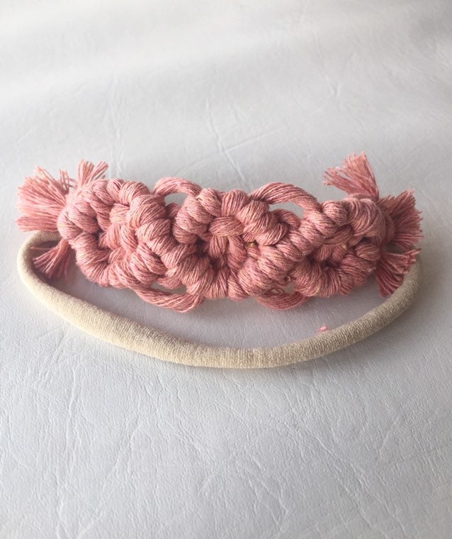 Bandeau Pour Bebe Et Enfant Epais En Macrame Couleur Blush Bandeau Extensible Une Seule Grandeur En Nylon Et Macrame Bandeau Macrame