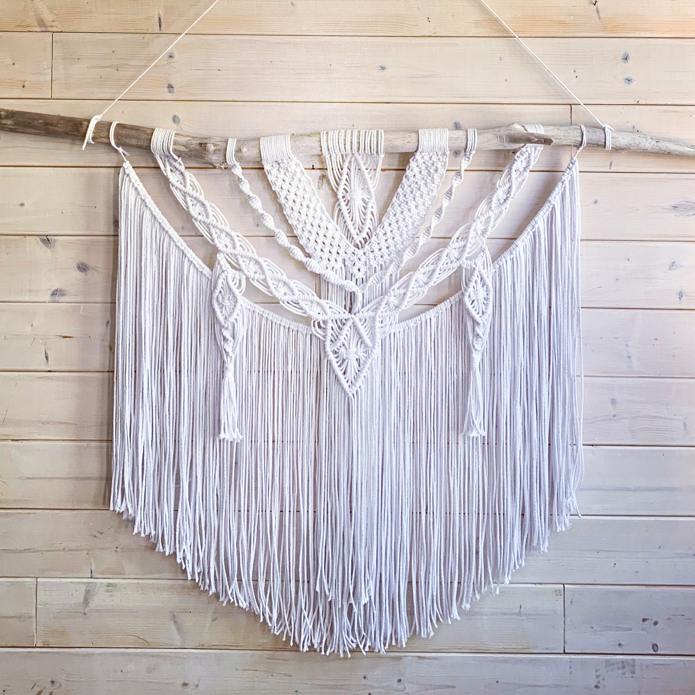 MAJESTUEUX Très grand Macramé mural tête de lit, blanc ,usine de