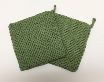 Moss Green, Crochet Pot Holder, Green, Crochet Hot Pad, Handmade, Set of 2, Kitchen Accessories