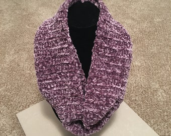 Purple Velvet Crochet Infinity Scarf