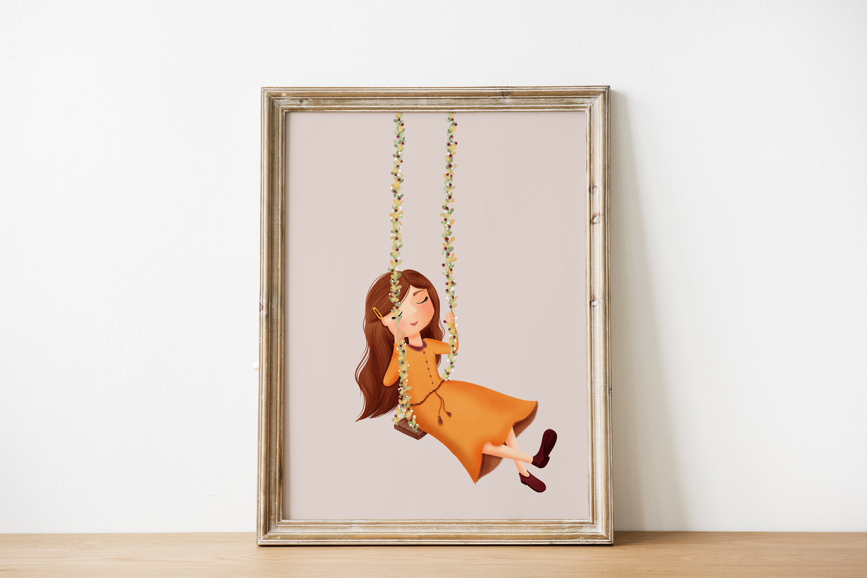 Carte Postale et Affiche Fille sur Une Balançoire Pour Décoration Murale