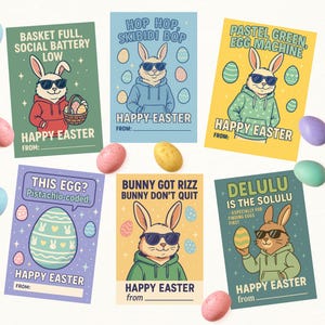 Divertenti biglietti di auguri pasquali in slang per adolescenti e preadolescenti - Set di biglietti stampabili per la generazione Z, Delulu Skibidi Rizz, scambio di biglietti in classe per bambini