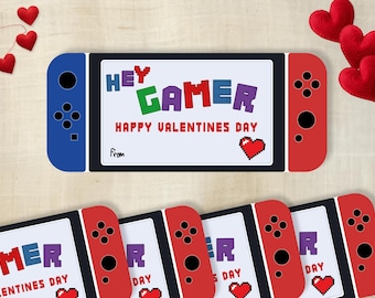 Hey Gamer Valentines Card, Video Game Valentines Cards for Kids, Classmate Valentine Cards, School Classroom Exchange for Boys Girls Tweens