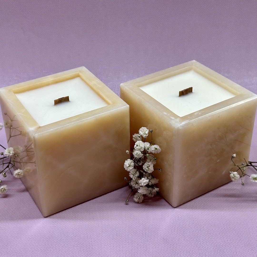 Set Homemade Luxury Candles, Natural Onyx Stone Candle Holder Unique Decor Gift for Birthday