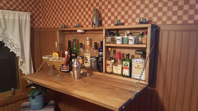 Rustic Murphy Bar Adjustable Shelve Wall Mount Man Cave Liquor Cabinet